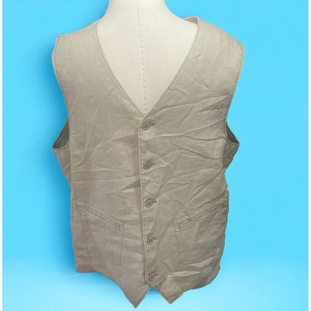 The Territory Ahead Take‎ It Easy Linen Vest Tan /Beige Size Large EUC